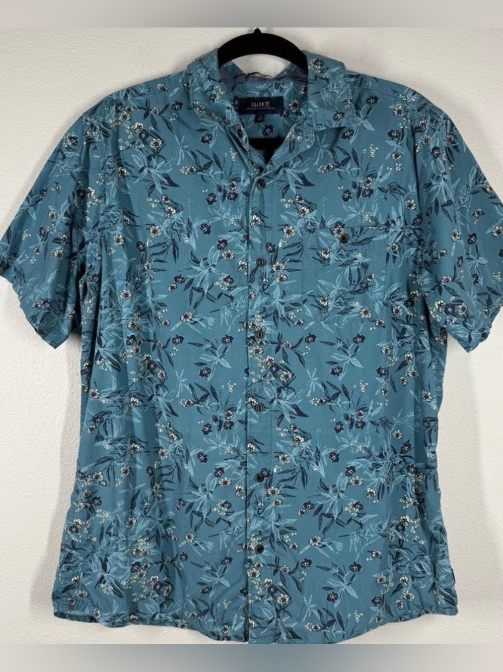Roark Classic Fit Button Front Shirt Blue Tropical Short Sleeve Men’s Size Large - Picture 2 of 6